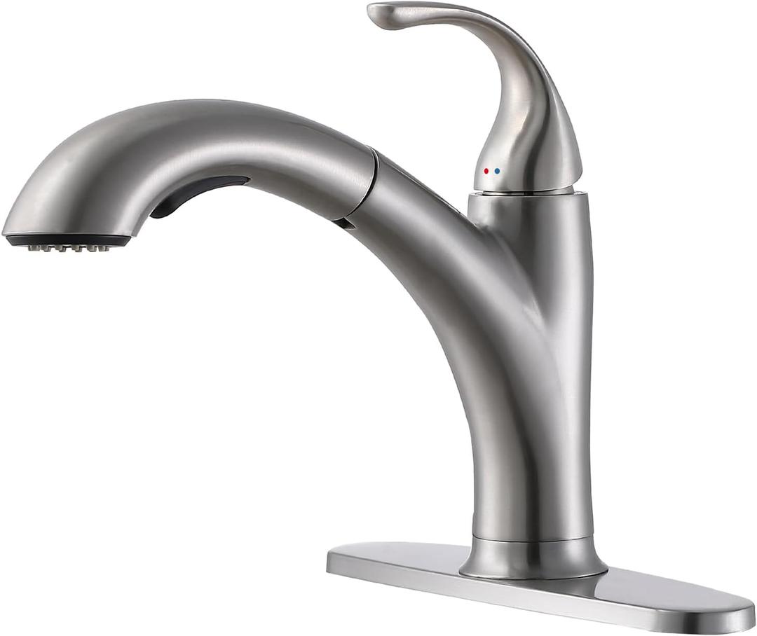 Kitchen Faucet with Sprayer Brushed Nickel, RV Kitchen Sink Faucet, Stainless Steel Pull Out Faucet for Kitchen Sink,1 or 3 Hole Small Kitchen Faucets with Deck Plate and Supply Hoses