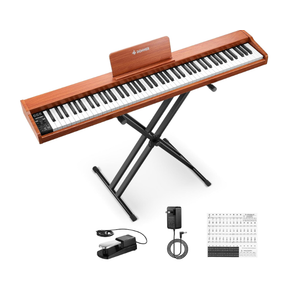 Donner DEP-1S Piano Keyboard 88 Keys, Beginner Digital Piano with 88 Key Velocity-Sensitive Keyboard, Record, Bluetooth, Chord, Bundle With Piano Stand, Piano Stickers, Sustain Pedal, Retro Wood Color