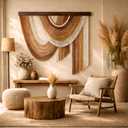 Macrame Wall Hanging Handmade Woven Macrame Tapestry, Textured Neutral No-Faded Earthy Boho Wall Decor, Foldable Macrame Wall Art for Bedroom, Living Room, Headboard or Fireplace 32"  29" (Terracotta)