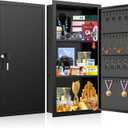 25.6" Tall Wall Safes Between the Studs, Lockable Hidden Safe Box with Hooks for Keys Jewellery, In Wall Safe for Money Medicines Valuables, Black