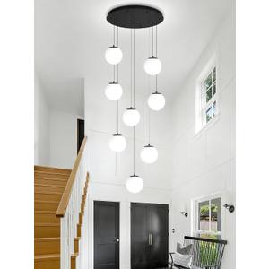 Modern Globe Chandelier Staircase Chandelier for Entryway
8 Light,Max Height 118inch,White Glass,Dimmable,Color Temperature 2700-6000K,Adjustable Height