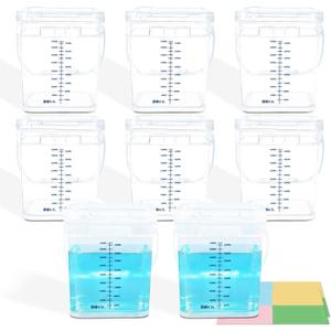 8 Pack 1 Gallon Plastic Bucket with Handle and Lid Food Storage Bucket Containers All Purpose Pail for Multipurpose Paint Water Art Crafts Projects Garage Organization (Square with Scale)