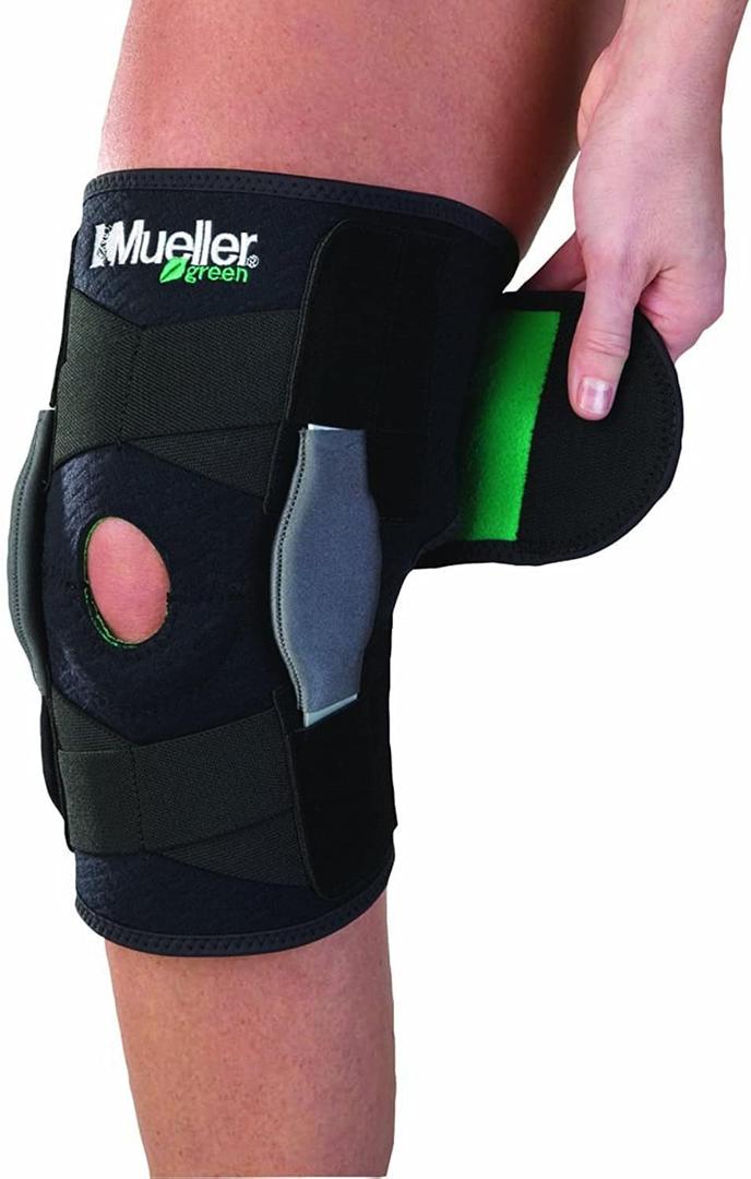 MUELLER Sports Medicine Green Self-Adjusting Hinged Knee Brace, Knee Pain Relief Support for Men and Women, Ideal for Arthritis, Sprains, Black, One Size