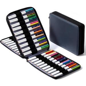 MEEDEN Pencil Marker Organizer Case: Premium PU Leather Zipper Pouch Lined with Silky Velvet - Large Capacity Pen Bag Supplies for Men & Artists – Slate Gray