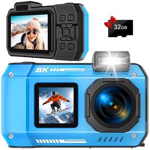 Underwater Camera 8K 70MP Digital Camera 33FT Waterproof Camera with 32GB Card Rugged Dustproof Shockproof