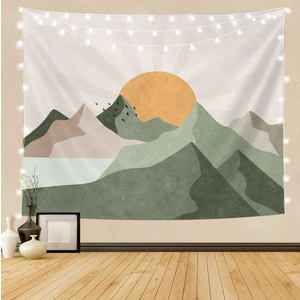 SUOTEMEIFEI Sage Green Mountain Sun Boho Tapestry,Simple Art Sunrise Nature Tapestry Sunset Landscape Abstract Aesthetic Wall Bedroom Living Room Decor College Dorm Wall Hanging 60"×50"