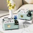 Multifunctional Tissue Box Cover with Storage,Square Tissue Box Holder and Remote Box,Modern Cube Tissue Cover Bedside Organizer for Nightstand End Table.