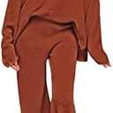 Viottiset Women's 2 Piece Outfits Sweatsuit Knit Long Sleeve Sweater Wide Leg Pants Loungewear, Small, Burnt Orange