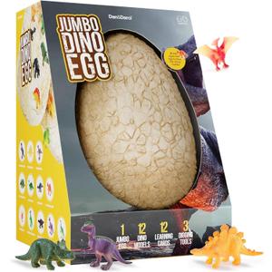 Jumbo Dino Easter Egg - Unearth 12 Unique Large Surprise Dinosaurs in One Giant Filled Egg -Easter Gifts for Kids - Discover Dinosaur Archaeology Science STEM Crafts Gifts for Boys & Girls