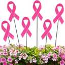 Pickmesh 6 Pcs 12" Breast Cancer Awareness Barn Metal Garden Stake Pink Ribbon Yard Sign Yard Stake for Breast Cancer Awareness Planter Pot Walkway Pathway Outdoor Decor Lawn Decoration