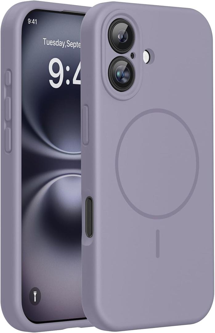 Miracase Magnetic for iPhone 16 Plus Case, [Soft Anti-Scratch Microfiber Lining], Compatible with MagSafe, Liquid Silicone Shockproof Drop Protection Phone Case for 16 Plus,Lavender Gray