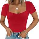 Chunpin Women's Sexy Sweetheart Neckline Bodysuit Tops Short Sleeve Long Sleeve Double Lined Thong Bodysuit Outfits (Medium)