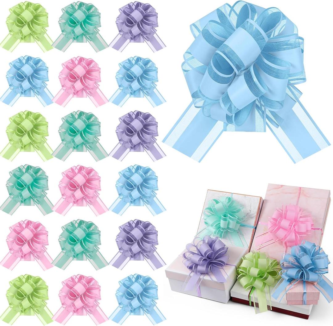 WILLBOND 20 Pieces 6 Inch Pull Bows Gift Wrapping Ribbon Pull Bows for Valentine Wedding Baskets Christmas Multicolor Wrap Accessory for Gift Present Holiday Decor(Bright Colors)