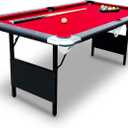 Hathaway Fairmont 6 ft Folding Pool Table for Family & Home Use Includes Full Set of Billiard Balls, Cues, Chalk, Triangle and Carrying Bag, Portable Space-Saving Table with Blue Felt and Black Finish (Red)