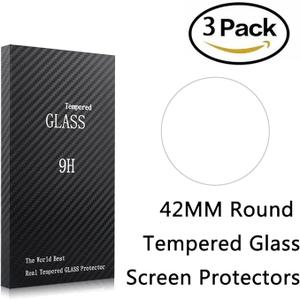 3 Pack Universal Round Watch Screen Protector Tempered Glass, 42mm Generic Watch Screen Protector Foils Glass 9H Hardness 0.3MM Slim, Anti-Scratch, Anti-Fingerprint, Bubble Free (42MM)