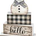 4 Pcs Snowman Christmas Decor Winter Table Decorations Christmas Tiered Tray Decor Winter Centerpiece Decorations Indoor Rustic Wooden Snowman Block Sign Gift Farmhouse for Home Kitchen Shelf