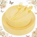 ejonirinjonir EI 150pcs Yellow Plastic Plates,Heavy Duty Bright Disposable Plate,Fancy Plastic Plates for Party,Yellow Dishes for Wedding,Easter,Afternoon Tea Party,Spring