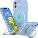 Liquid Silicone Case for iPhone 11 with Magnetic Ring Stand, Upgraded Camera Lens Protection, Mil-Grade Drop Shockproof, Anti-Scratch Microfiber Lining Silicone Case (Azure Blue)