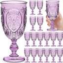 Wiwiqing 18 Pack Plastic Goblets 10oz Upgrade Vintage Water Goblet Plastic Wine Glasses Colored Retro Embossed Glassware for Party Wine Bar Juice Baby Shower Wedding Reception Grand (Purple)