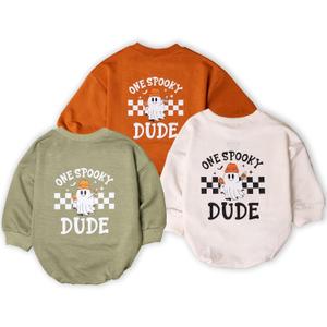 3Pcs One Spooky Dude Romper, First Halloween Baby Romper, Baby Boo Boys Outfits (0 -3 Months, Muticolor)