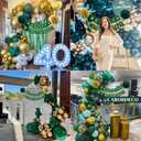 Green Birthday Decorations, Emerald Green and Gold Balloons Party Decorations Happy Birthday Banner Emerald Green Fringe Curtain Bday Tablecloth Paper Pom Poms for Women Men Bday Decor
