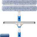 Professional Window Cleaning Kit 14IN, with Silicone Squeegee Blade, Microfiber Scrubber & Cloth, Windows Cleaning Tools, All-in-one Window Washing Supplies, Commercial & Household Use