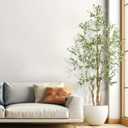 OXLLXO 8.2ft Artificial Olive Tree (96in) with Plastic Nursery Pot Faux Olive Silk Tree, Fruits Fake Plant for Office House Farmhouse Living Room Home Decor (Indoor/Outdoor)