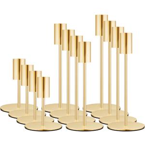 Set of 12 French Gold Taper Candle Holders Bulk Candlestick Holders, Decor Candle Stick Candle Holder for Table or Mantel Centerpiece, Wedding, Dinning, Party Home Decor