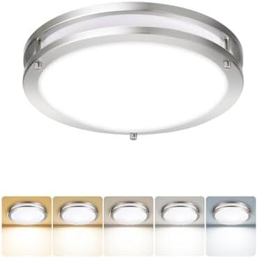 Run Bison 18IN Double Ring LED Flush Mount Ceiling Light Fixture, 28W, 2200LM, with 5CCT 2700K-5000K Adjustable, Dimmable Modern Ceiling Light for Bedroom, Kitchen, ETL Listed - 1PK