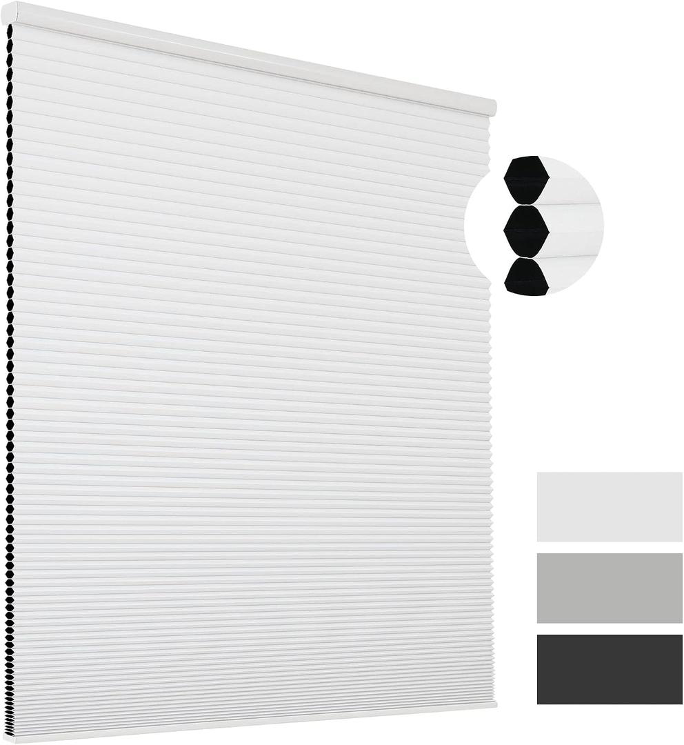 Joydeco Cellular Shades Cordless, Blackout Shades Cellular Blinds for Indoor Windows, Blackout Blinds Window Shades for Thermal Insulated & Noise Reduction (White, 20" W x 48" H)