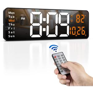 Zgrmbo 16" Large Digital Wall Clock with Remote, Large Display LED Wall Clock for Living Room/Gym/Shop/Warehouse/Office Decor, 12/24H, Auto Dimming, Timer (White)