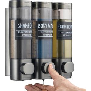 Shampoo and Conditioner Dispenser,GlintGath Shower Dispenser 3 Chamber No Drill Shampoo Dispenser for Shower Wall Mounted Shower Soap Dispenser for Bathroom Hotel,3 * 300ML, Gray