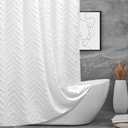 White Boho Fabric Shower Curtain 72 x 72 Inches, Modern Shabby Chic Textured Tufted Chevron Striped Minimalist Cloth Bathroom Shower Curtain