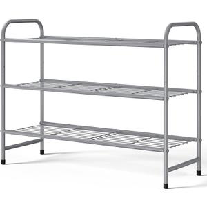 Kitsure Shoe Rack - Stainless Steel Shoe Organizer, Sturdy Shoe Rack for Closet and Front Door Entrance, Free Standing Shoe Shelf, Closet Organizers and Storage, 25.6" Wide - 3 Tier, Grey
