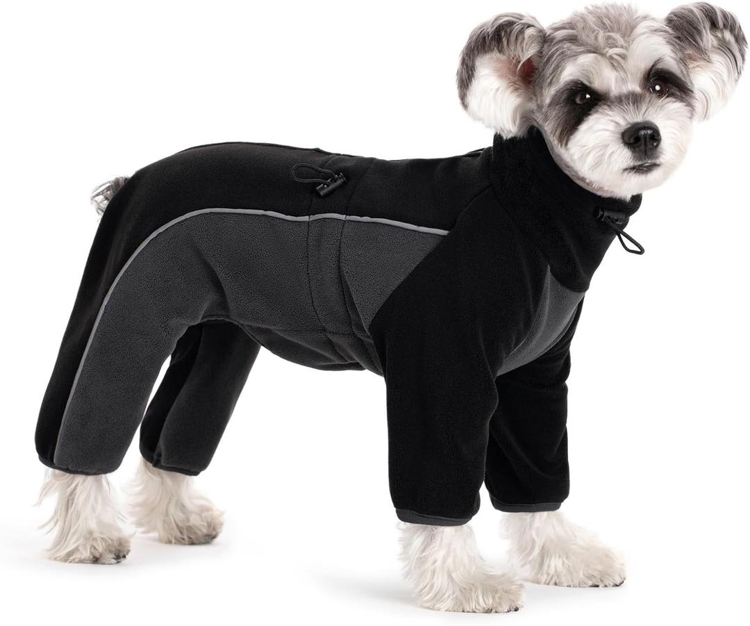 Fleece Dog Coat for Small Medium Dog,Pullover Pajamas Jumpsuit Bodysuit Puppy Coats with Legs, Pet Windproof Warm Cold Weather Jacket Full Body Vest Cozy Snowsuit Outfit Clothes (Black, L)
