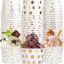 AimFun 60 Pcs Treat Snack Cups Gold Dessert Cups 8oz Disposable Paper Ice Cream Cups for Hot or Cold Food Container Birthday Christmas Party Supplies, 9oz