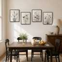 Framed Vintage Botanical Wall Art, 4 Piece Neutral Rustic Boho Floral Canvas Painting Prints for Modern Farmhouse, Black and White Flower Pictures for Living Room Bedroom Dining Room Wall Decor, 12x16