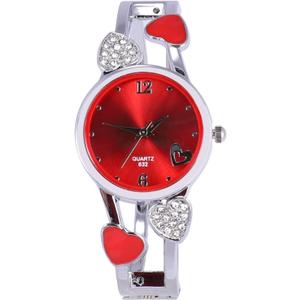 ELEOPTION Women Bangle Watch Bracelet Quartz with Rhinestone Round Dial Stainless Steel Band Cuff Watches with Womens Wrist Watch Box (Loving-Red)