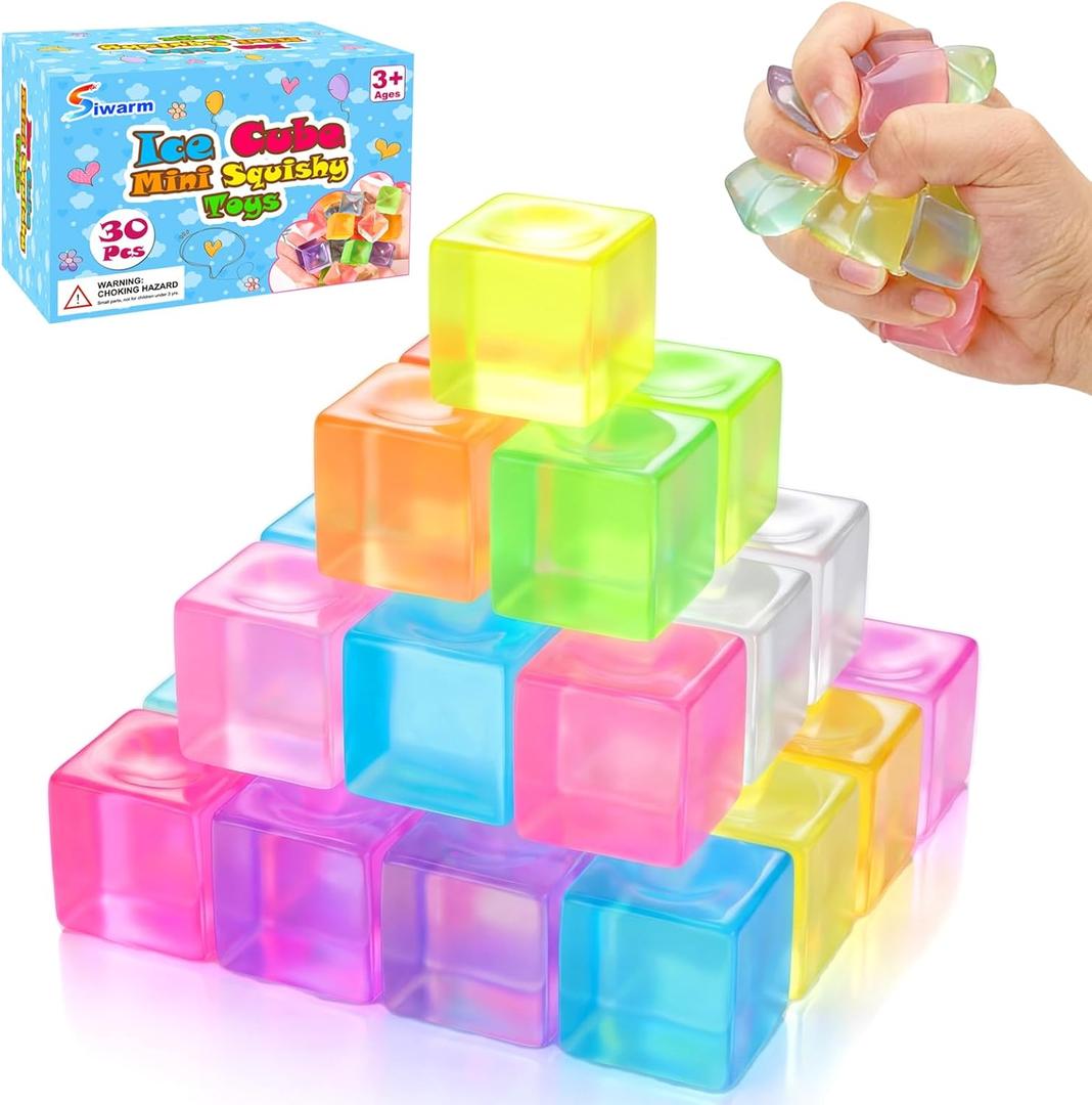 30 Pack Mini Ice Cube Squishy Fidget Toys for Kids and Adults, Mini Stress Cube Squeeze Toys, Square Stress Balls Sensory Toys for Anxiety Relief, Treasure Box Toys Classroom Prizes Party Favors