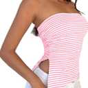 Cioatin Women Y2K Strapless Striped Asymmetric Bandeau Tube Top Sleeveless Slim Fit Slit Summer Going Out Crop Tank Aesthetic Pink (S)