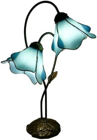 VirtueKing Blue Lotus Stained Glass Lamps Double Headed Desk Lamp 2-Light Tiffany Table Lamp 8" Wide 24" Tall Tiffany Style Table Lamp LED Bulb Included