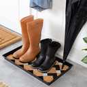 Black Metal Boot Tray with Tan & Black Chevron Coir Insert, 24.5" x 14"