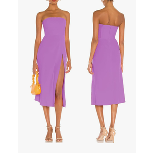 ALENDA DANMOS Women Strapless Midi Dress Tube Top Off Shoulder Summer Dress Thigh High Slit Cocktail Party Dress DD087 M