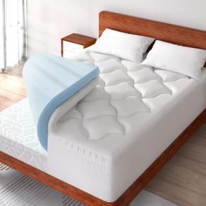 4 Inch Pillow Top Memory Foam Mattress Topper Queen, Dual Layer 2 Inch Gel Memory Foam Plus 2 Inch Pillowtop Cover, White