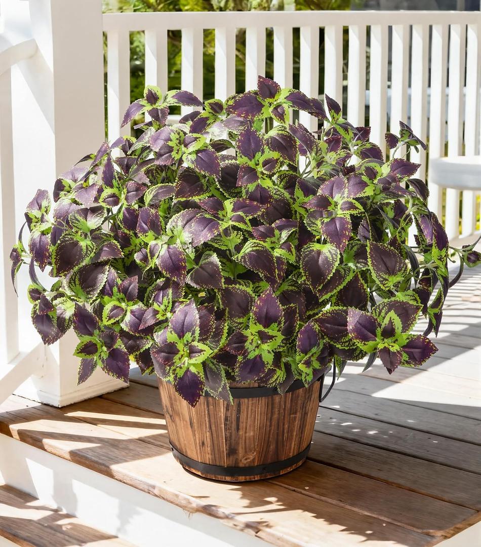 Florisso Artificial Greenery Plants Outdoor, 5 Pcs Faux Coleus Plants UV Resistant Silk Plants with Stems, Fake Plants for Outside Garden Patio Hanging Planter Pathway Front Porch Decoration(Brown)
