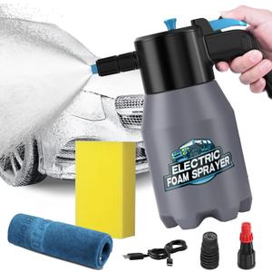 aokway Car Wash Kit Accessories Electric Foam Sprayer + Microfiber Drying Towel + Large Sponge, Car Wash Foam Spraye, car Washing Kit Supplies, Soap Foaming Pump Sprayer for Home Household Cleaning