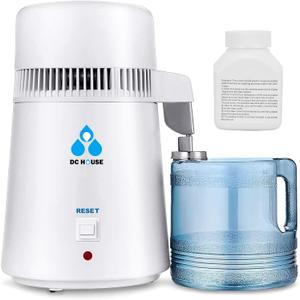DC HOUSE 1 Gallon Water Distiller Machine, 750W 4L Pure Distilled Water Maker Machine for Home Countertop Table Desktop, Drinking Purifier for Home Kitchen CPAP Hmidifiers with Pastic Container (White)