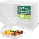 Freshware Clamshell Food Containers with Lids [9x9"] 3-Compartment 100-Pack, Disposable To Go Containers, Biodegradable Sugarcane To Go Boxes - Paper Container - Microwave & Freezer Safe, Stackable