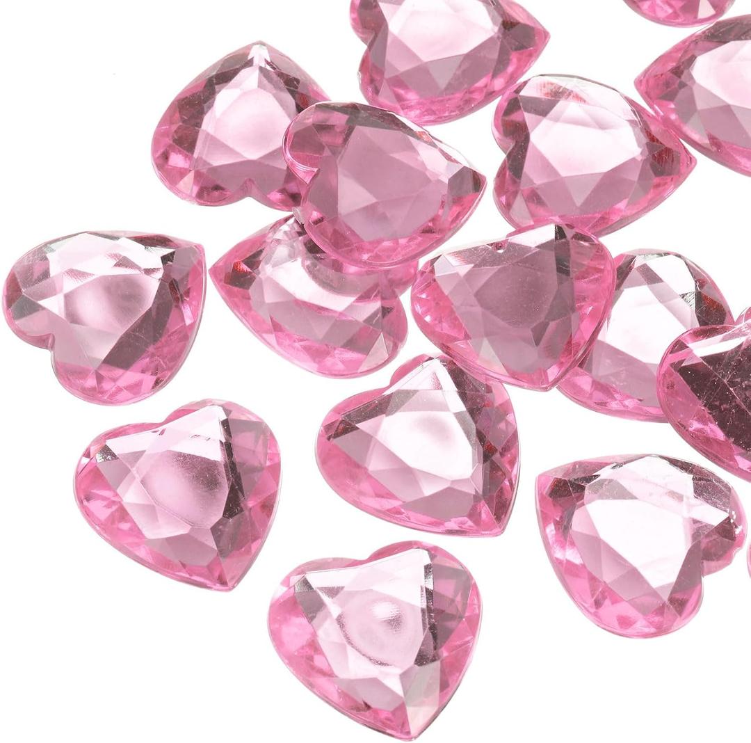 MECCANIXITY 20 Pcs Acrylic Heart Rhinestone 30mm Flat Back Plastic Gems Jewelry Stickers for Craft Bead Face Painting Costume Jewelry Making Light Pink