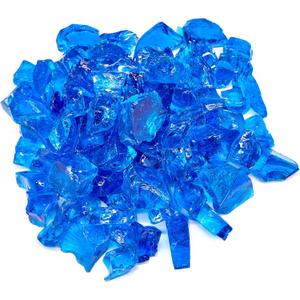 TWINKLING High Luster Fire Glass Gravel Stone,Broken Glass,Fire Pit Glass,Crushed Glass for Fireplace Pit Aquarium Garden Decoration,1-3cm,2-Pound Jar (Ocean Blue)